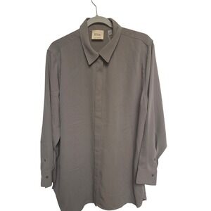 Elie‎ Tahari Womens Gray Button Down Shirt XL TG Long Sleeve Classic Style